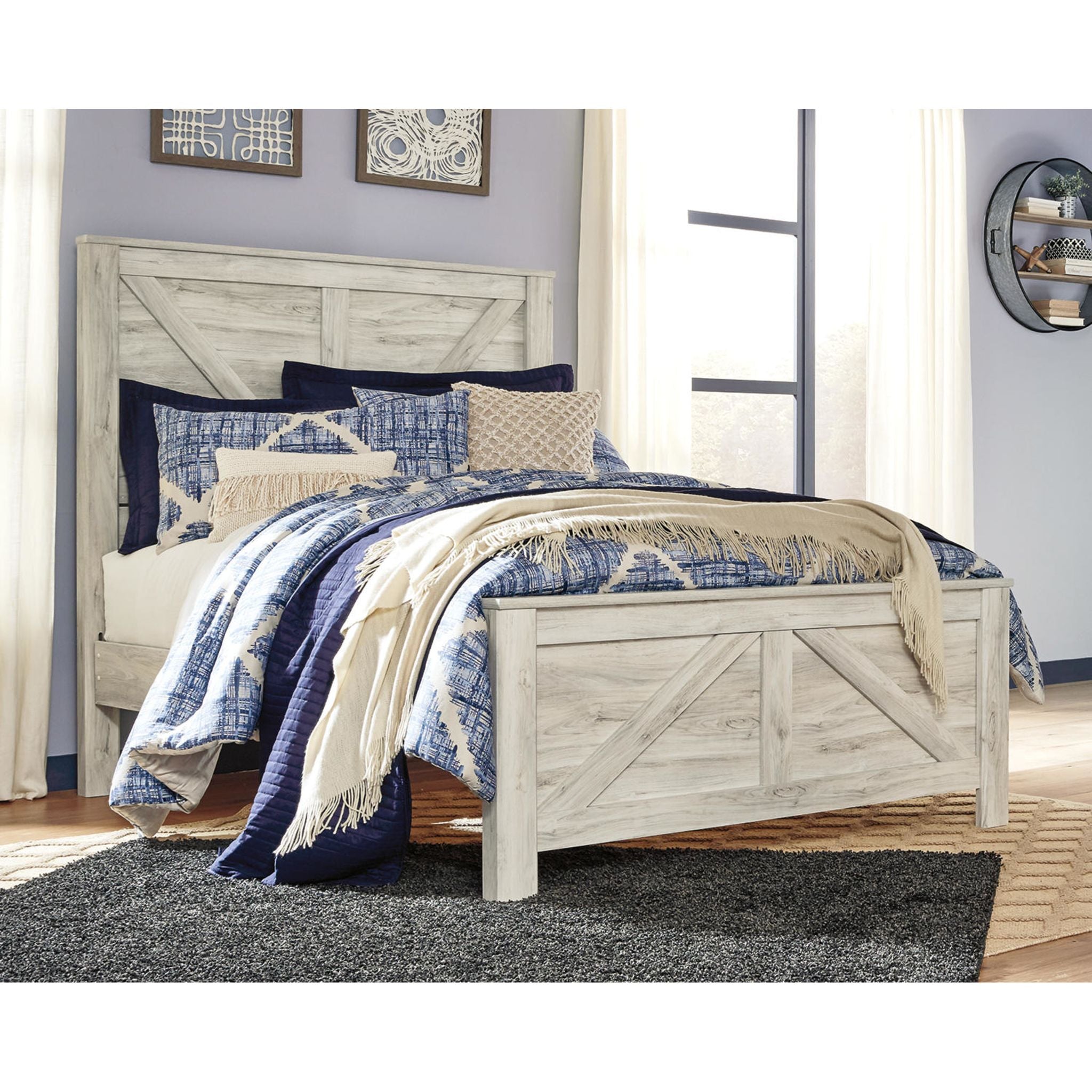 Lit queen-size Bellaby - Blanc délavé