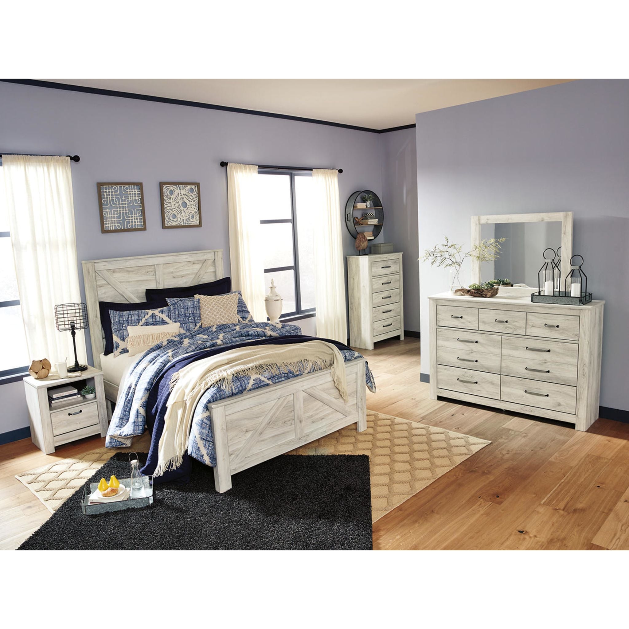 Lit queen-size Bellaby - Blanc délavé