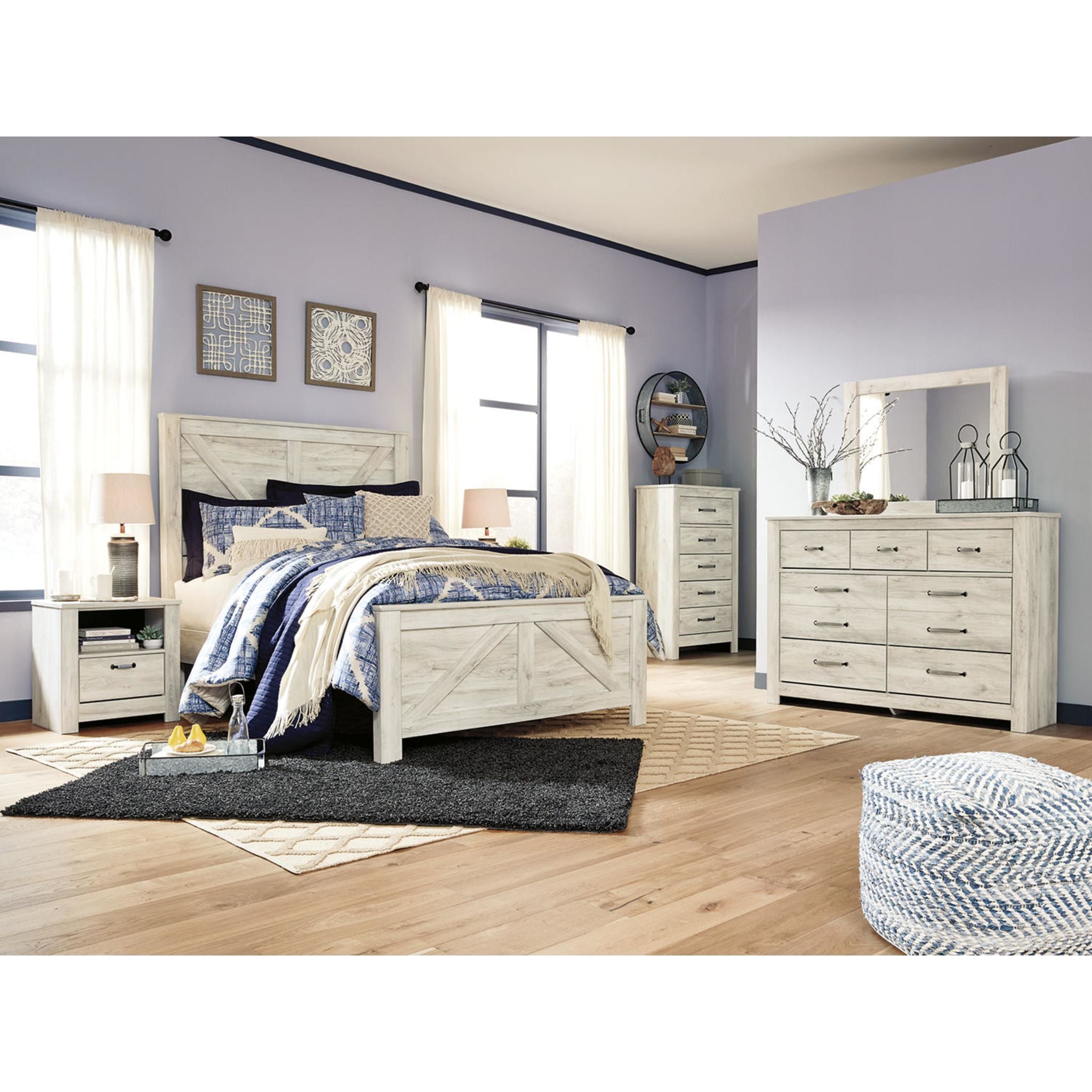 Lit queen-size Bellaby - Blanc délavé