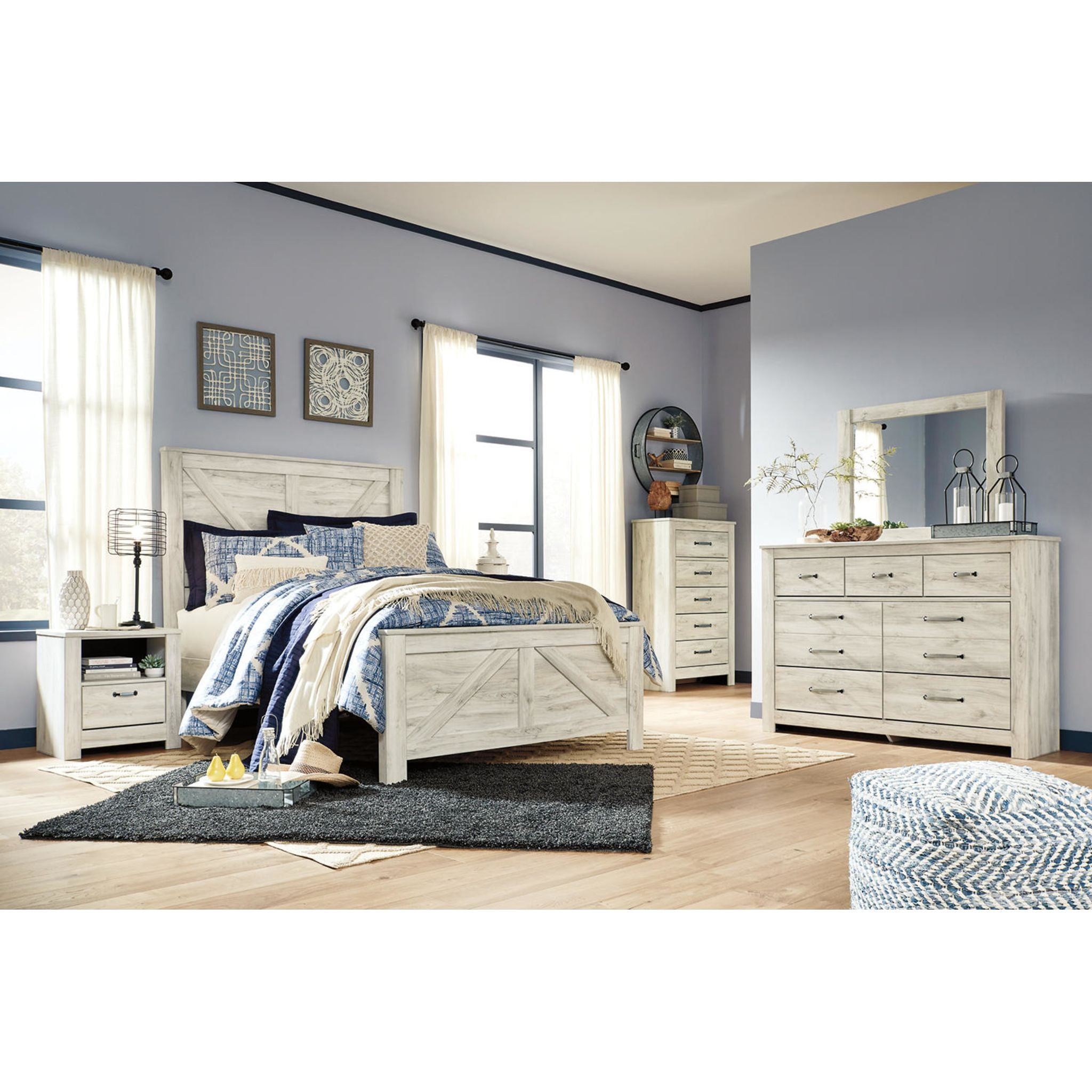 Lit queen-size Bellaby - Blanc délavé