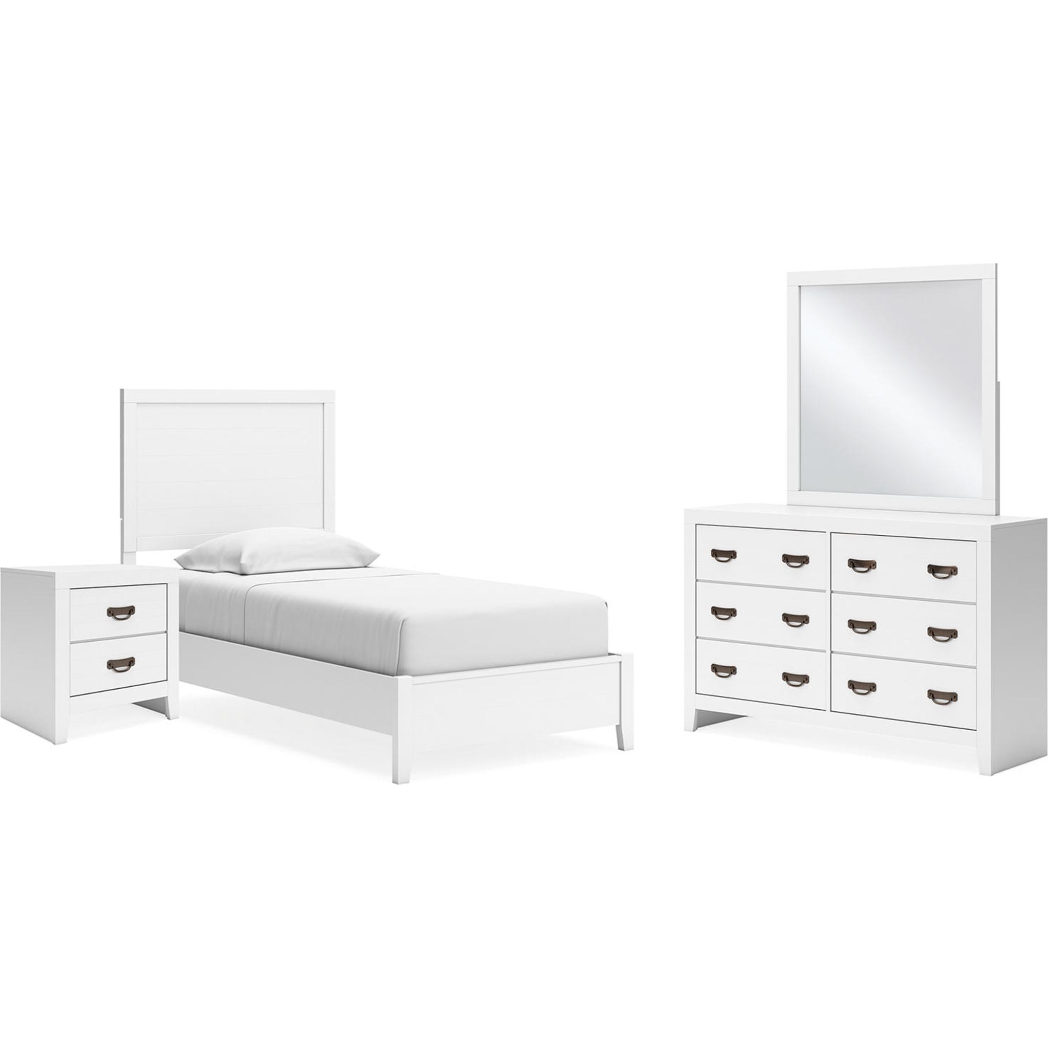 Chambre à coucher Binterglen 6 pièces avec deux lits jumeaux - Blanc
