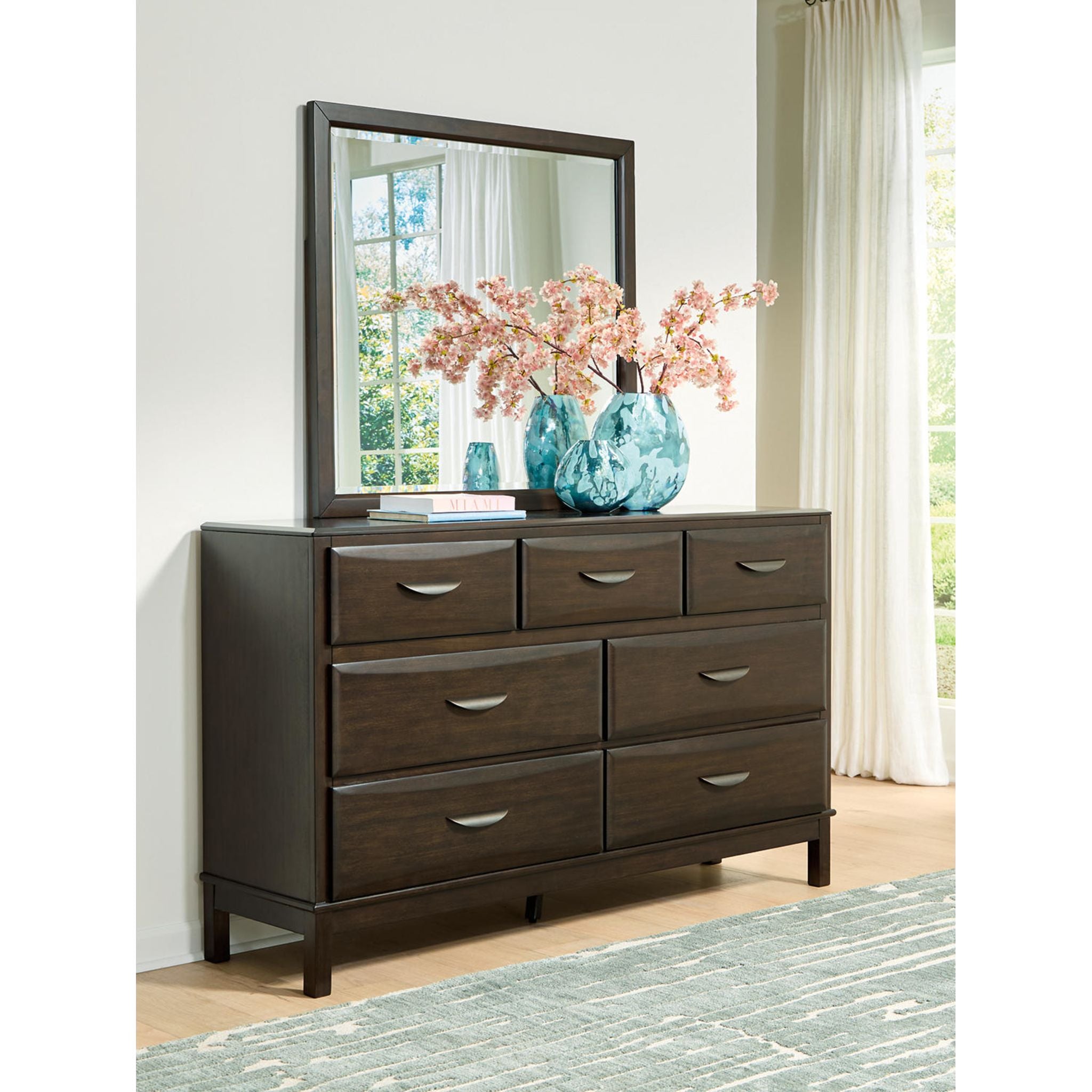 Commode et miroir Vanmore - Marron foncé
