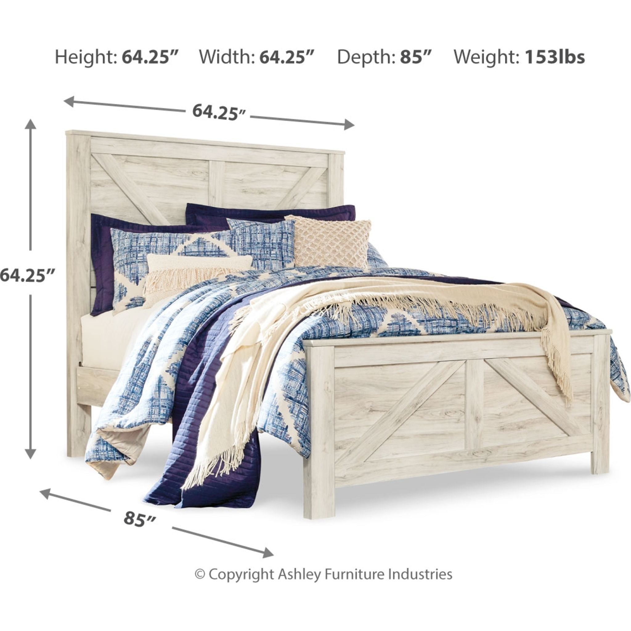 Lit queen-size Bellaby - Blanc délavé