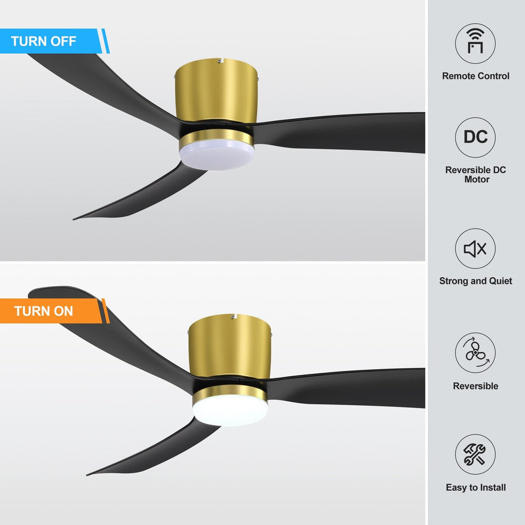 Ventilateur de plafond encastré à DEL noir/blanc de 52 pouces avec télécommande (3 pales)