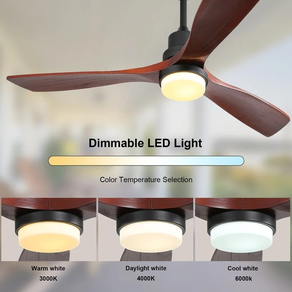 Ventilateur de plafond silencieux en bois de noyer 52/60/48 avec télécommande et éclairage intégré en option