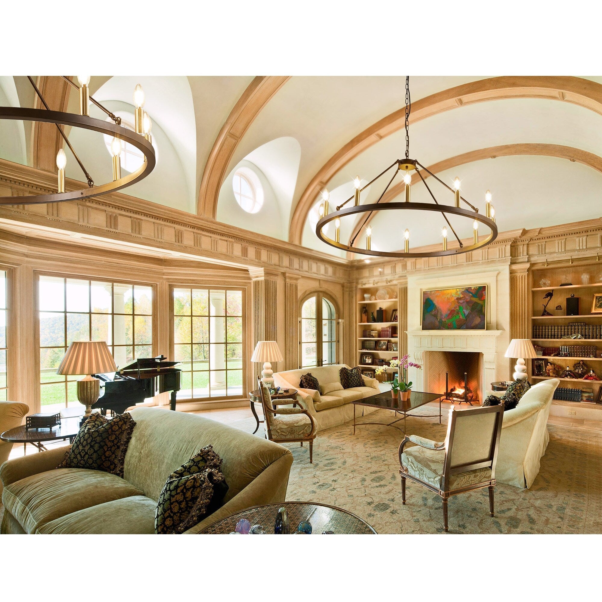 Lustre rond à 24 lumières en forme de roue de chariot de 54 pouces