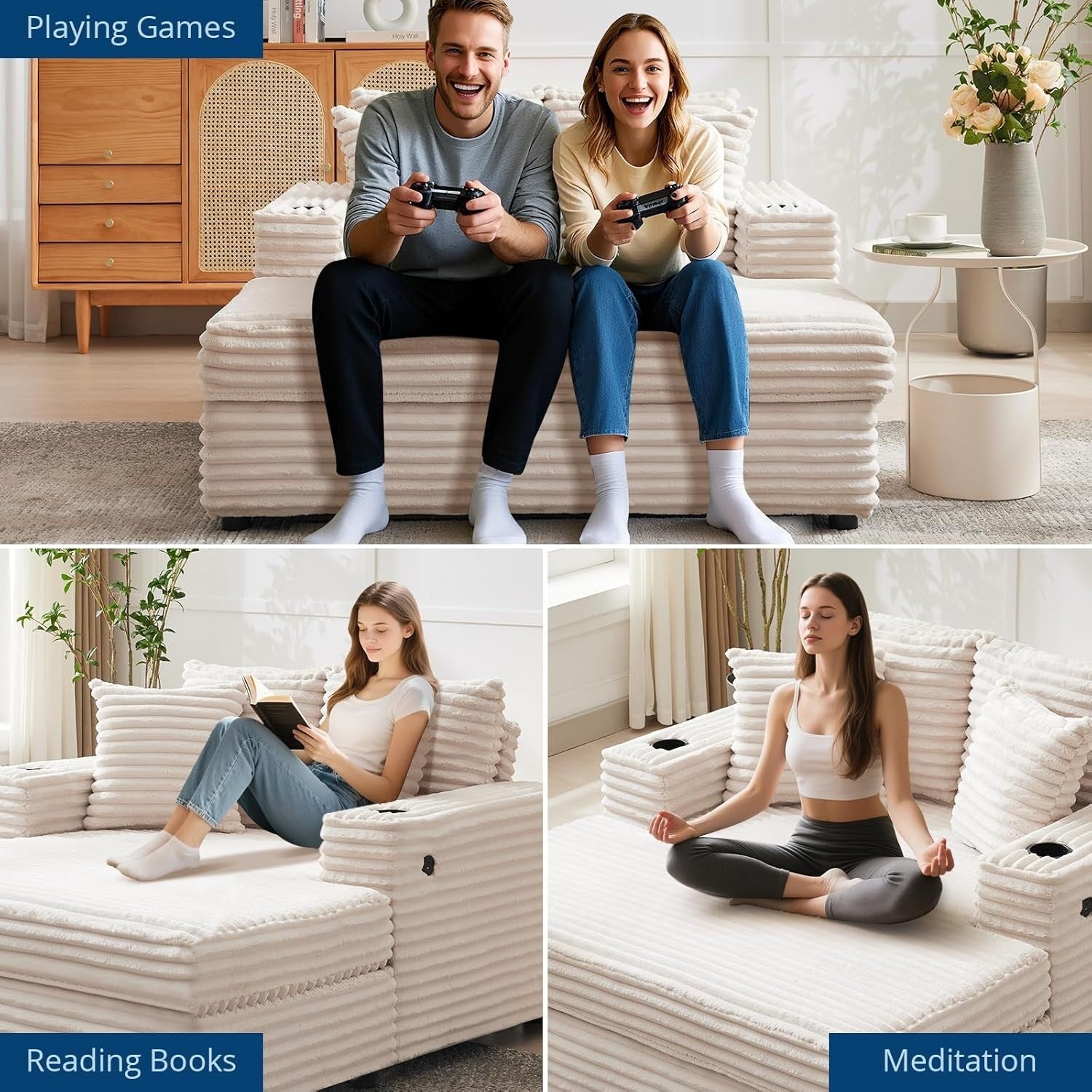 54'' Upholstered Sofa Bed with Pillows and Arms Indoor Oversized Coffee Chair Comfortable Corduroy Sleeper Sofa